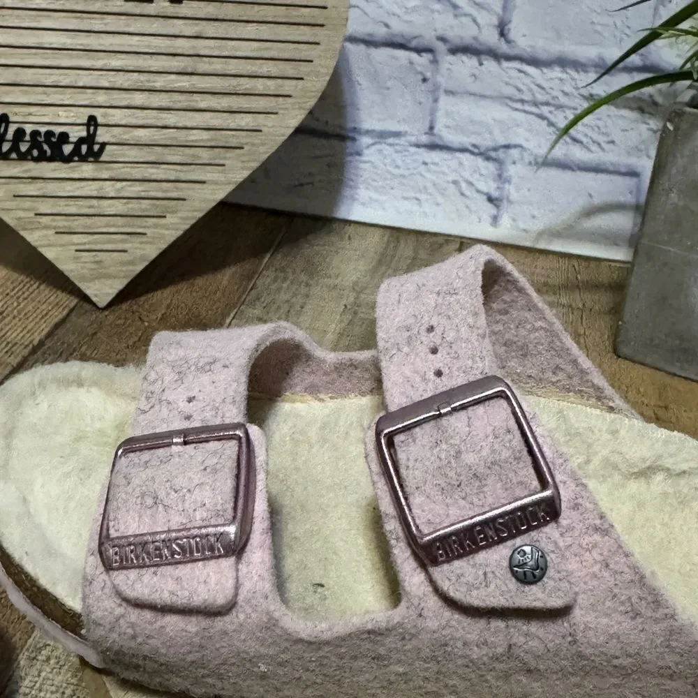Birkenstock ARIZONA Double WOOL SLIDE Sandal Blush Pink Unisex 34‎ narrow